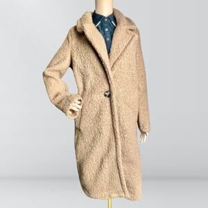 NWT Dynamite Manteau Teddy Bear Brown Long Coat In Pebble Stone